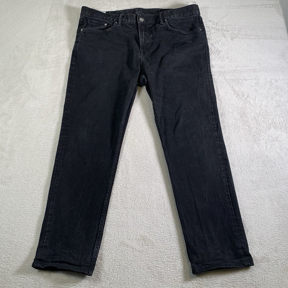 H&M Jeans Mens‎ 38x32 (38x28) Black Straight Stretch Denim Pants Casual Slim Fit